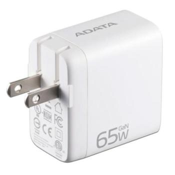 CARGADOR ADATA USB DE PARED 65W GAN 2PUERTO USB TIPO C 1 PUERTO USB A ENCHUFE PLEGABLE BLANCO