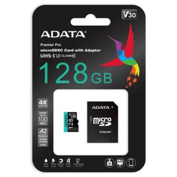 Memoria Micro SD Adata 128GB Premier Pro SDXC UHS-I U3 V30 Clase 10 A2 Con Adaptador