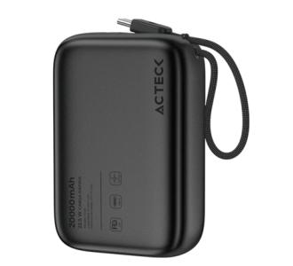 Cargador Acteck Powerbank Plug Max PG80 20000 mAh USBC cable integrado 225 W compacto ligero negro