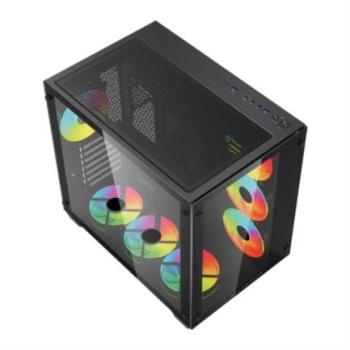 Gabinete Gamer Balam Rush Media Torre Tank Pro GM930 Max ATX Panel Izq Cristal Frente Cristal USB/4Fan RGB HUB Negro
