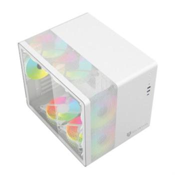 Gabinete Gamer Balam Rush Micro Torre Tank Mini GI930 ATX Panel Izq Cristal Frente Malla USB/USB-C/3xFan RGB HUB Blanco