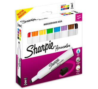 Marcador Acuacolor Sharpie Base Agua Estuche C/8 Pzas
