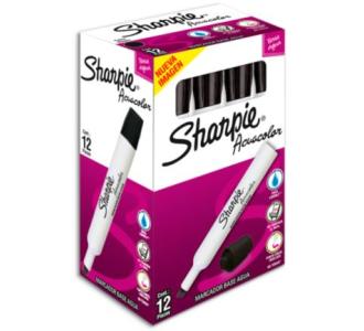 Marcador Acuacolor Sharpie Base Agua Color Negro C/12 Pzas