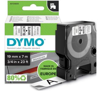 Cinta Dymo Negro sobre Blanco Transferencia Térmica 19mm x 7 Metros PZA