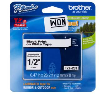 Cinta Brother TZeS231G Laminada Súper Adhesiva Texto Negro