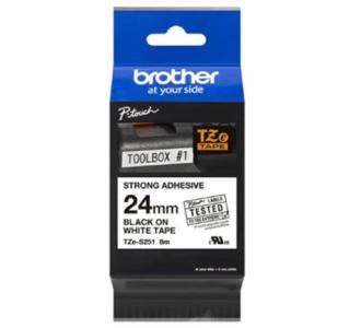 Cinta Brother TZES251G Laminada Súper Adhesiva Texto Negro Fondo Blanco 24mmx8m