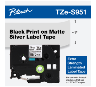 Cinta Brother TZES951G Laminada Texto Negro Fondo Plata Mate