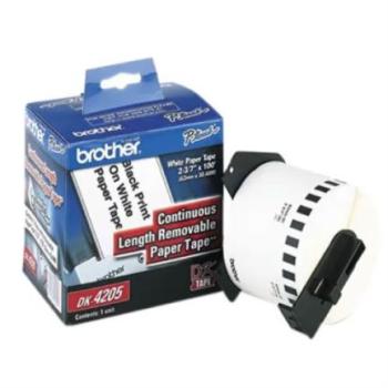 Cinta Etiquetadora Brother DK4205 Continua Removible Blanca 62mmx30.4m 300 Etiquetas