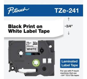 Cinta Laminada Brother con Extra Adhesivo Texto Negro sobre Cinta Blanca de 18mm X 8m TZES241G
