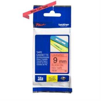 Cinta Brother TZE421 Laminada Estándar Texto Negro Sobre Cinta Roja 9mmx8m