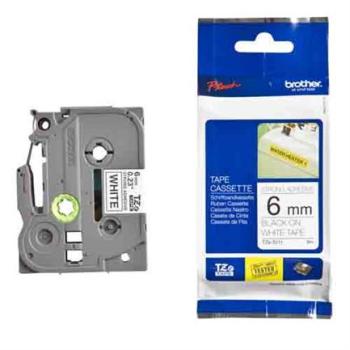 Cinta Brother TZeS211 Laminada Súper Adhesiva Texto Negro Fondo Blanco 6mmx8m