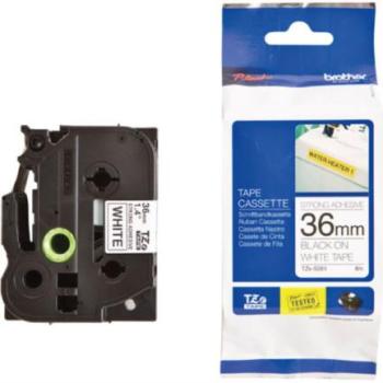 Cinta Brother TZES261 Laminada Súper Adhesiva Texto Negro Fondo Blanco 36mmx8m