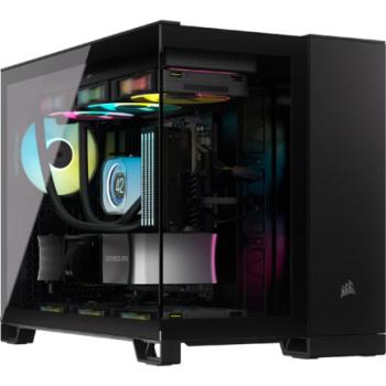 Gabinete Corsair iCUE Link 2500X Mid Tower mATX ITX Cristal Templado Pecera 2xFan RGB Negro Sin Fuente 