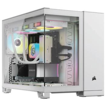Gabinete Corsair iCUE Link 2500X Mid Tower mATX ITX Cristal Templado Pecera 2xFan RGB Blanco Sin Fuente 