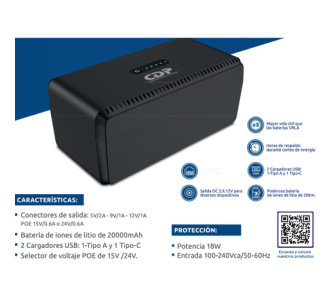 Fuente de Alimentacion CDP con Salida Universal y Capacidad de 18 Watts
