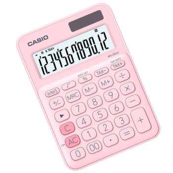 Calculadora de Escritorio Casio MS-20UC de 12 digitos rosa calculo de impuestos y tiempo doble alimentacion