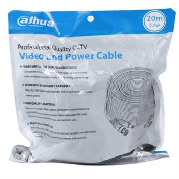 Cable Dahua 20m Armado para Video-Energía para Cámaras hasta 4k con Conectores BNC/Energía Uso Exterior-Interior