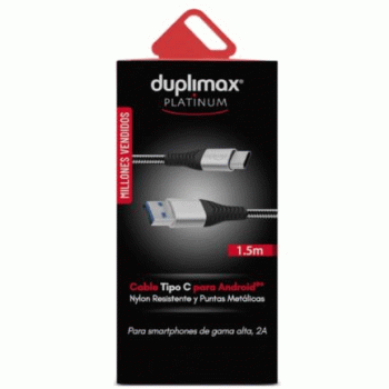 Cable Duplimax Platinum USB-C 2.0A 1.5m Color Negro con Plata