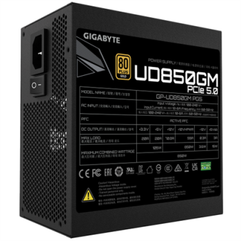 Fuente de Poder Gigabyte (D90)GP-UD850GM PG5 850W ATX 12V 80 Plus Gold Modular PCIe 5.0 20+4 pin Fan 120mm Negro