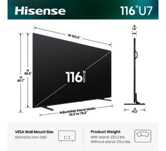 Televisor Hisense Mini LED 115 pulgadas 4K/UHD 116U7SG con Google TV con AI Smooth Motion