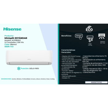 Minisplit Hisense ACR182KG Estándar 17000 BTU Solo Frío 220V R32