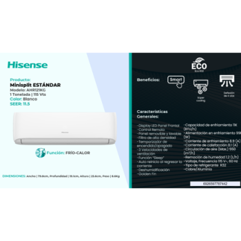 Minisplit Hisense AHR121KG Estándar 11000 BTU Frío-Calor 110V R32