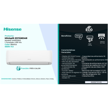 Minisplit Hisense AHR122KG Estándar 11000 BTU Frío-Calor 220V R32