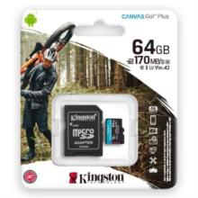 Memoria Kingston Micro SDXC Canvas Go Plus 64GB UHS-I U3 V30 A2 Clase 10 C/Adaptador