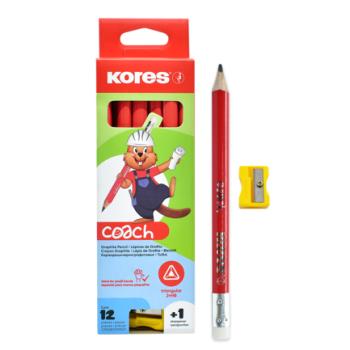 Lápiz de grafito Kores Jumbo Coach Tri + sacapuntas c/12 piezas