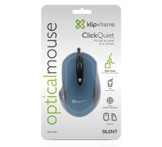 Mouse cableado Klip Xtreme erogonomico silencioso ClickQuiet KMO-250BL 4 botones Conexion USB 2.4 GHz 400/800/1200/1600 DPI Color Azul