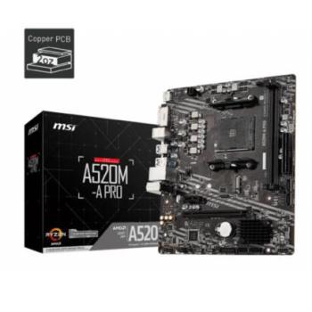 Tarjeta Madre MSI micro ATX A520M-A PRO S-AM4 AMD A520 HDMI 64GB DDR4 para AMD BIOS Actualizada para Serie Ryzen 5000