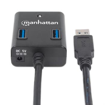 Mini Hub Manhattan USB 3.0 Alta Velocidad 4 Puertos Color Negro