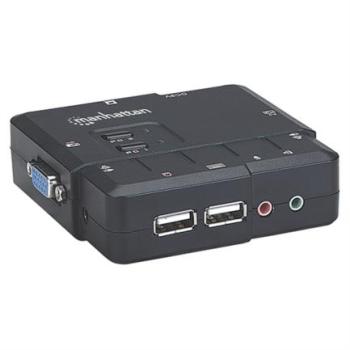 Switch KVM Manhattan Compacto 2 Puertos Desktop USB 2:1 Cables+Audio Color Negro