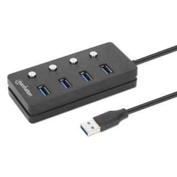 Manhattan Hub USB 3.2 con 4 puertos Tipo-A e interruptor por puerto