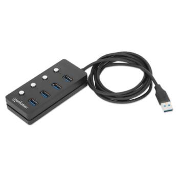 Manhattan Hub USB 3.2 con 4 puertos Tipo-A e interruptor por puerto