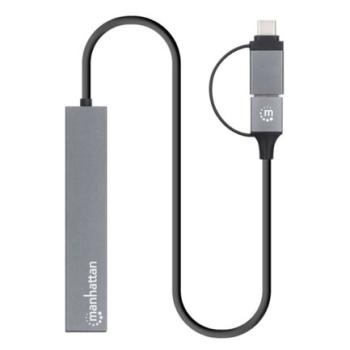 Hub Manhattan de 4 puertos USB-A 3.2 Gen 1 con conector adaptable de USB-A a USB-C