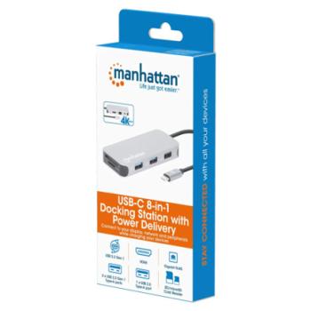 Docking Manhattan USB-C  8 ptos HDMI USB-C PD/2xUSBv3.2/USBv2.0 RED SD/Micro SDD