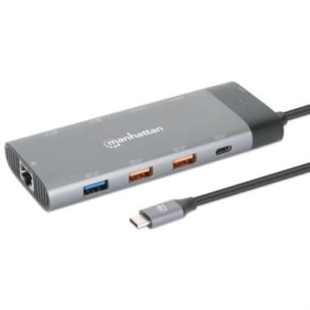 Docking Manhattan USB-C 10 Puertos 2xHDMI 5xUSB-A US