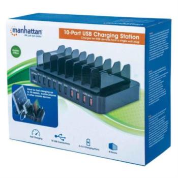 Estación de Carga Manhattan USB 10 Puertos Carga Rápida Color Negro