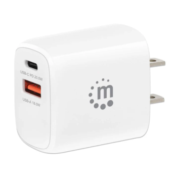 Cargador de Pared Manhattan USB-C PD (20W) y USB-A QC (18W)