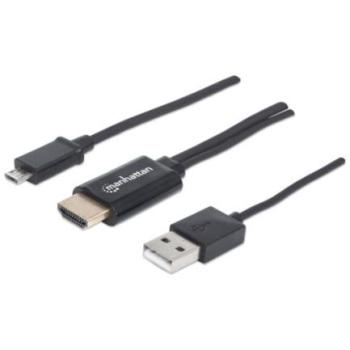 Cable Manhattan MHL de Micro USB a HDMI con USB-A para Alimentación Color Negro