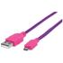 Cable Manhattan USB Micro-B Alta Velocidad con Recubrimiento Textil 1.8m Color Rosa-Morado