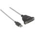 Convertidor Manhattan para Impresora USB-A a Paralelo DB25 Color Plata
