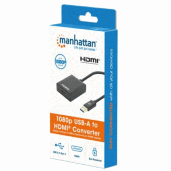 Adaptador Manhattan USB 3.2 Gen 1 Tipo-A Macho a HDMI Hembra 1080p Color Negro