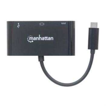 Convertidor Manhattan Docking USB-C a VGA SuperSpeed Multipuertos Color Negro