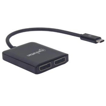 Adaptador Manhattan USB-C a 2 Puertos DisplayPort Hub MST Color Negro
