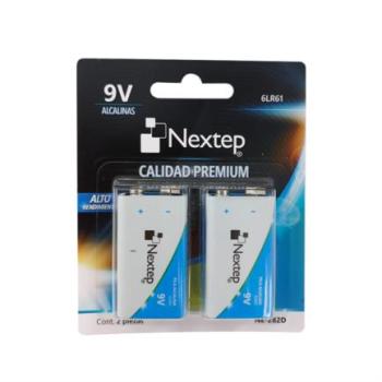 Pilas Nextep 9V Alcalinas Cuadrada 6LR61 c/2 Piezas