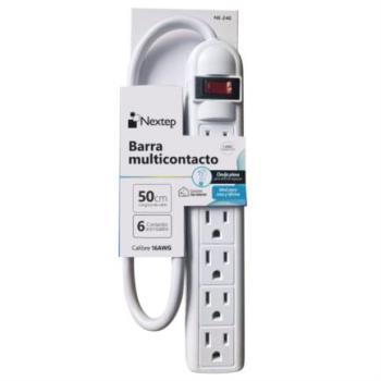 Barra Multicontacto Nextep 6 Contactos Aterrizados Supresor 490J Cable 50 cm 16AWG