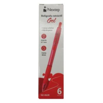 Boligrafo Nextep Gel Retractil Mediano 0.7mm Rojo c/6