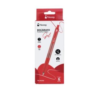 Boligrafo Nextep Gel Retractil Silencioso Fino 0.5mm Rojo C/6